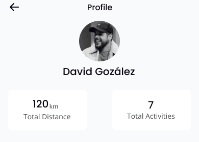 Stiga athlete profile showing total distance, completed activities and the week's workouts